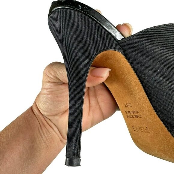 Fendi Designer Shoes Black Satin Open Toes Sandals 38.5 / 7.5 - Picture 16 of 16